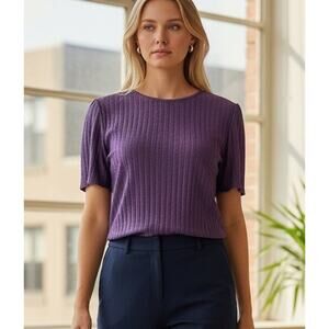 Vintage 90's Textured/Ribbed Polyknit Grandma Chic Short Sleeve Blouse